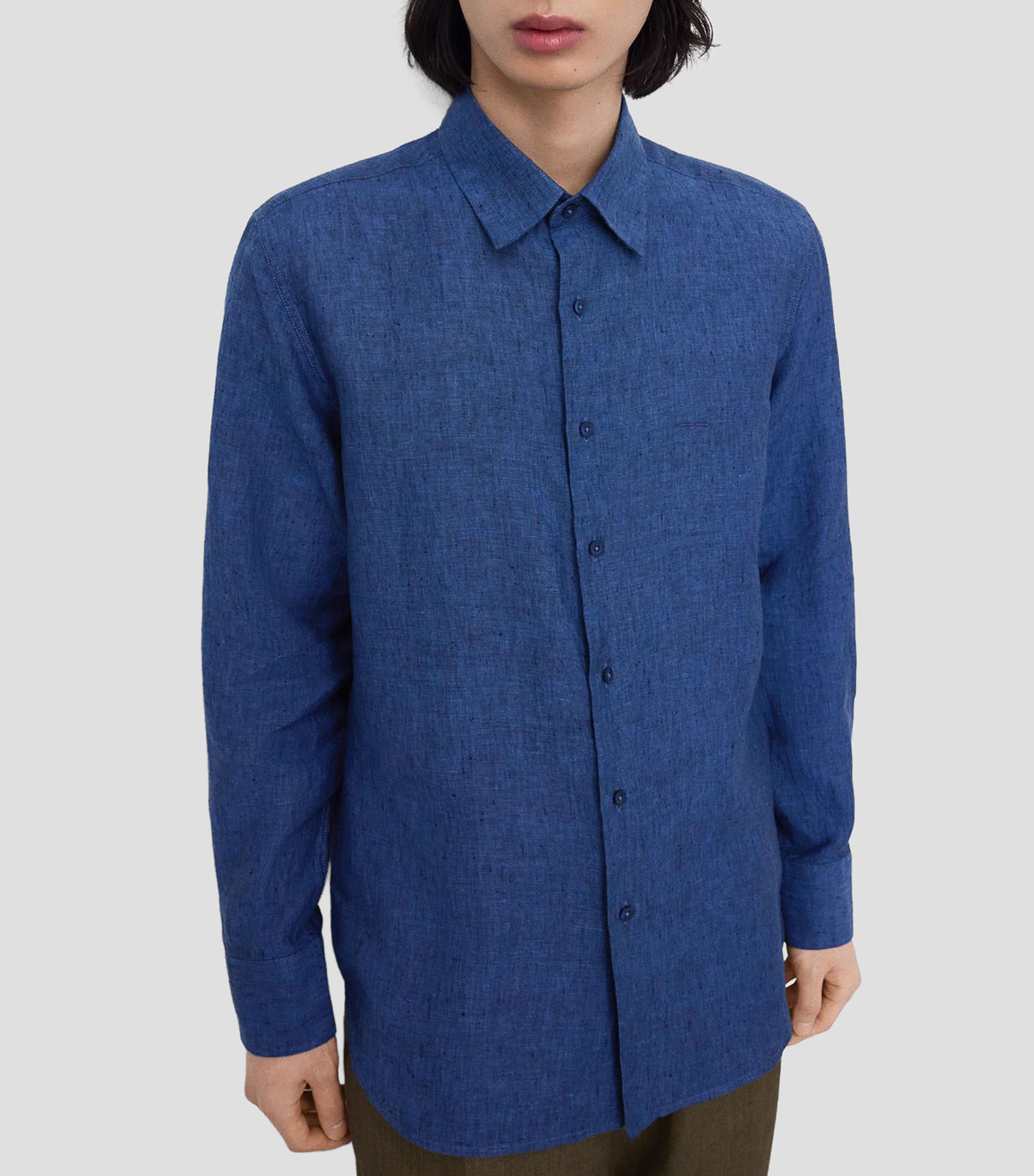 Camisa lisa en lino con manga larga Hombre